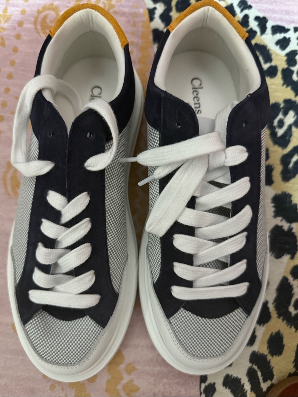 Cleens Casual Lace-Up Sneakers in Navy, White & Mustard Size EU 40/US 9-9.5